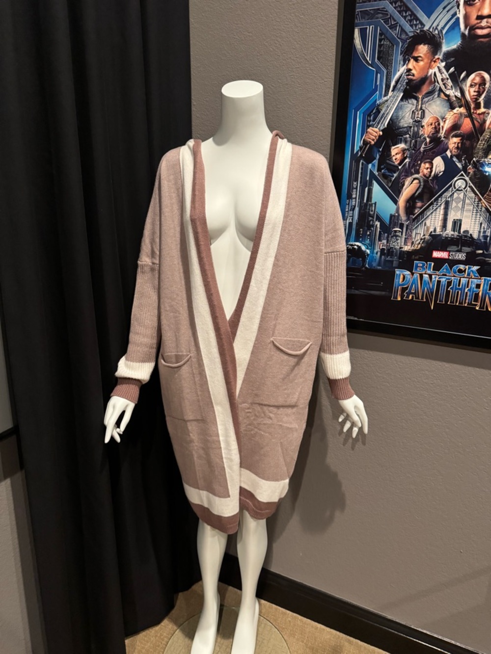 Chouyatou Hooded Color Block Knit Cardigan Apricot Khaki Viscose Blend Size L